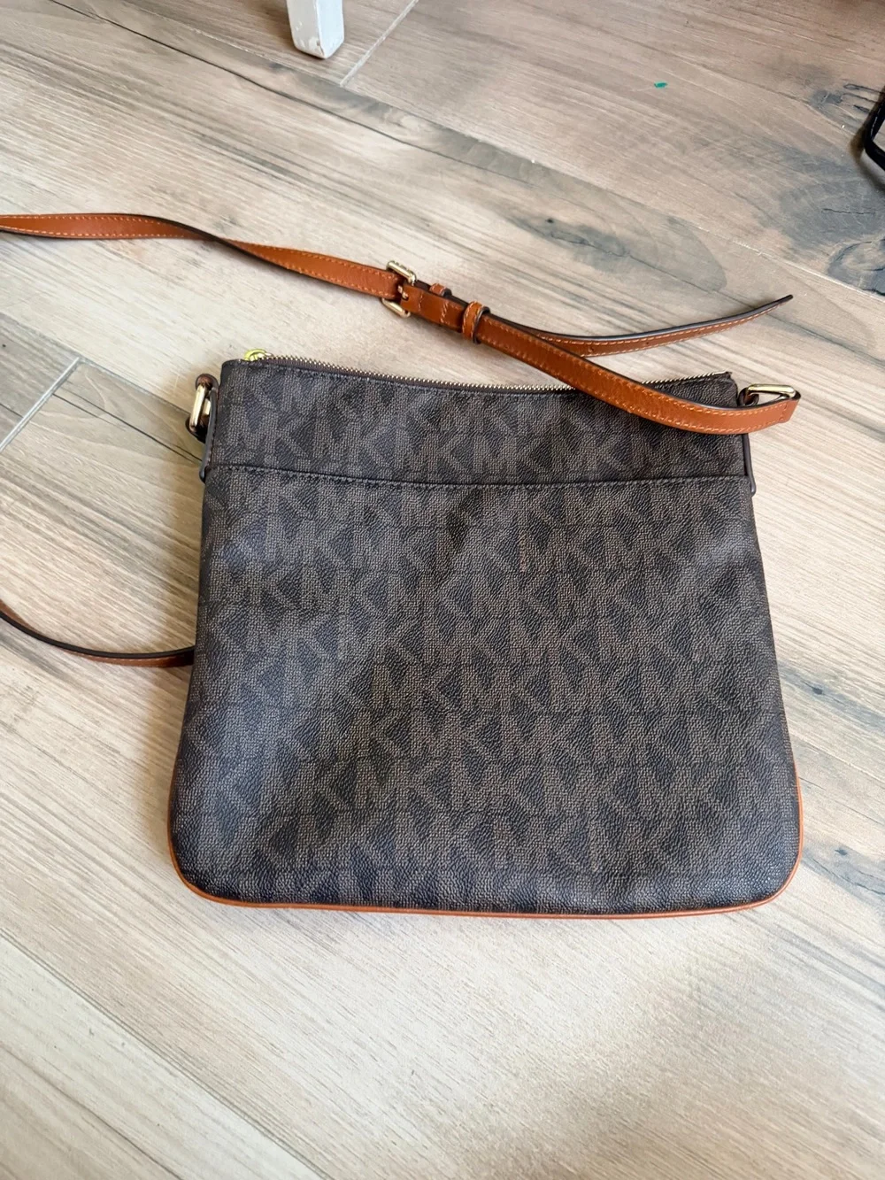 Michael Kors Brown and Tan Monogram Crossbody
